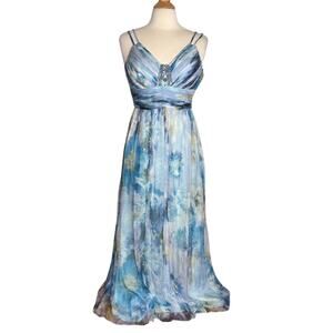 Decode Y2K Mermaid Core Maxi Formal 100% Silk Prom Dress Watercolor Pattern PP7